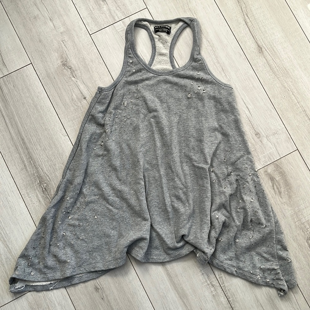 Religion distressed king sweat tank. One size fits most
